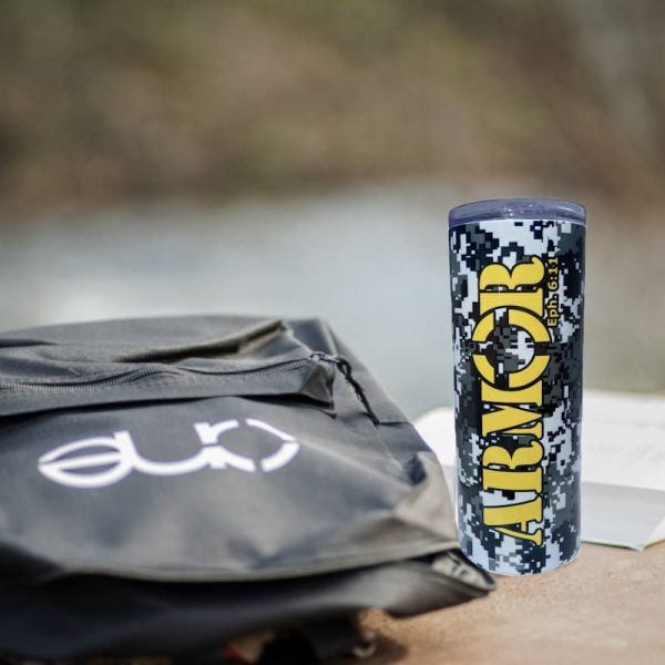 Armor Camo 20oz Skinny Tumbler feature image which includes our One backpack.