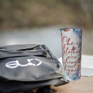 Clothed With Strength Rose Floral 20oz Skinny Tumbler feature image which includes our One backpack.