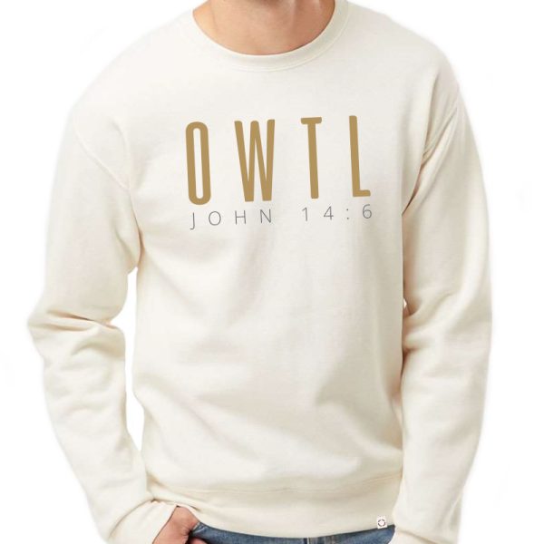 Men's, Sweet Cream OWTL John 14:6 Christian sweater, front.