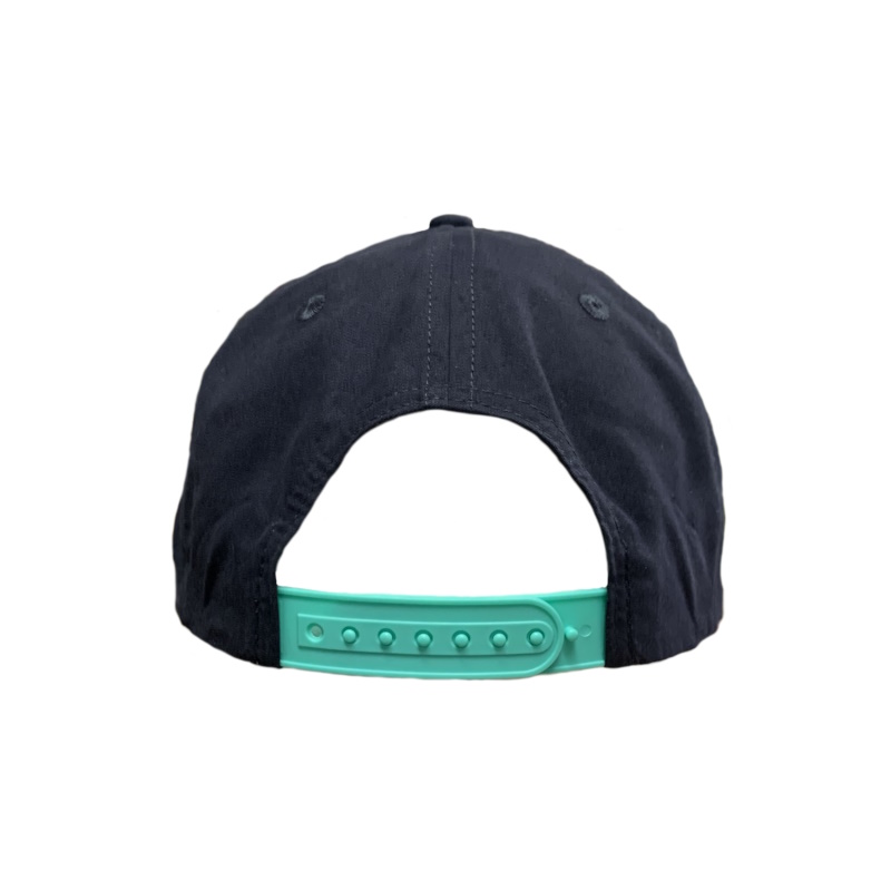Navy Blue, 5-Panel Golf Cap with Teal rope featuring the “One Way Truth Life” logo in Teal, semi-curved bill with snap-back closure, back view.