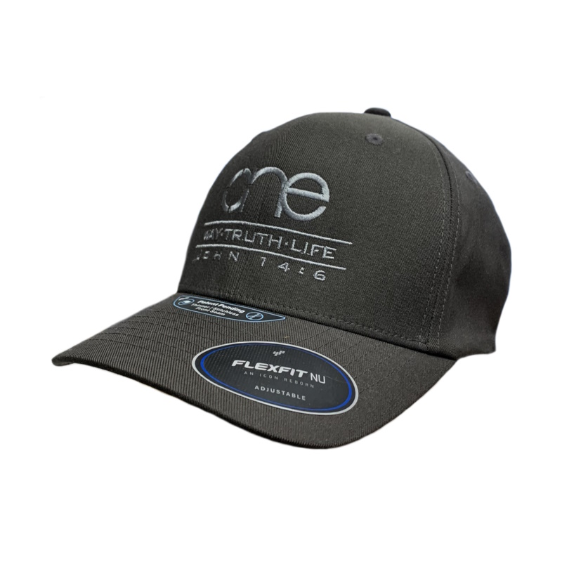 Dark Grey adjustable Flexfit NU Snapback Cap with Dark Grey OWTL (One Way Truth Life) logo, OSFM, side-front view.