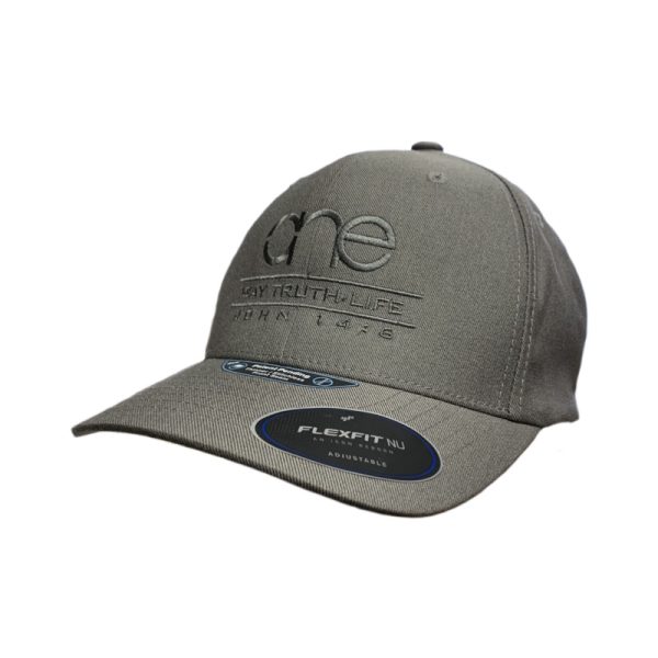 6110NU - Md Grey - Front Side Medium Grey adjustable Flexfit NU Snapback Cap with Medium Grey OWTL (One Way Truth Life) logo, OSFM, side-front view.